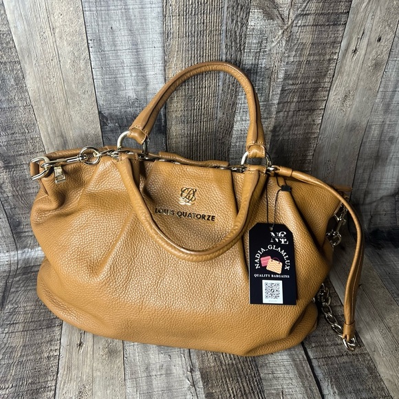 Louis Quatorze Women’s Brown Leather Satchel Shoulder Bag Crossbody Handbag - Picture 8 of 16